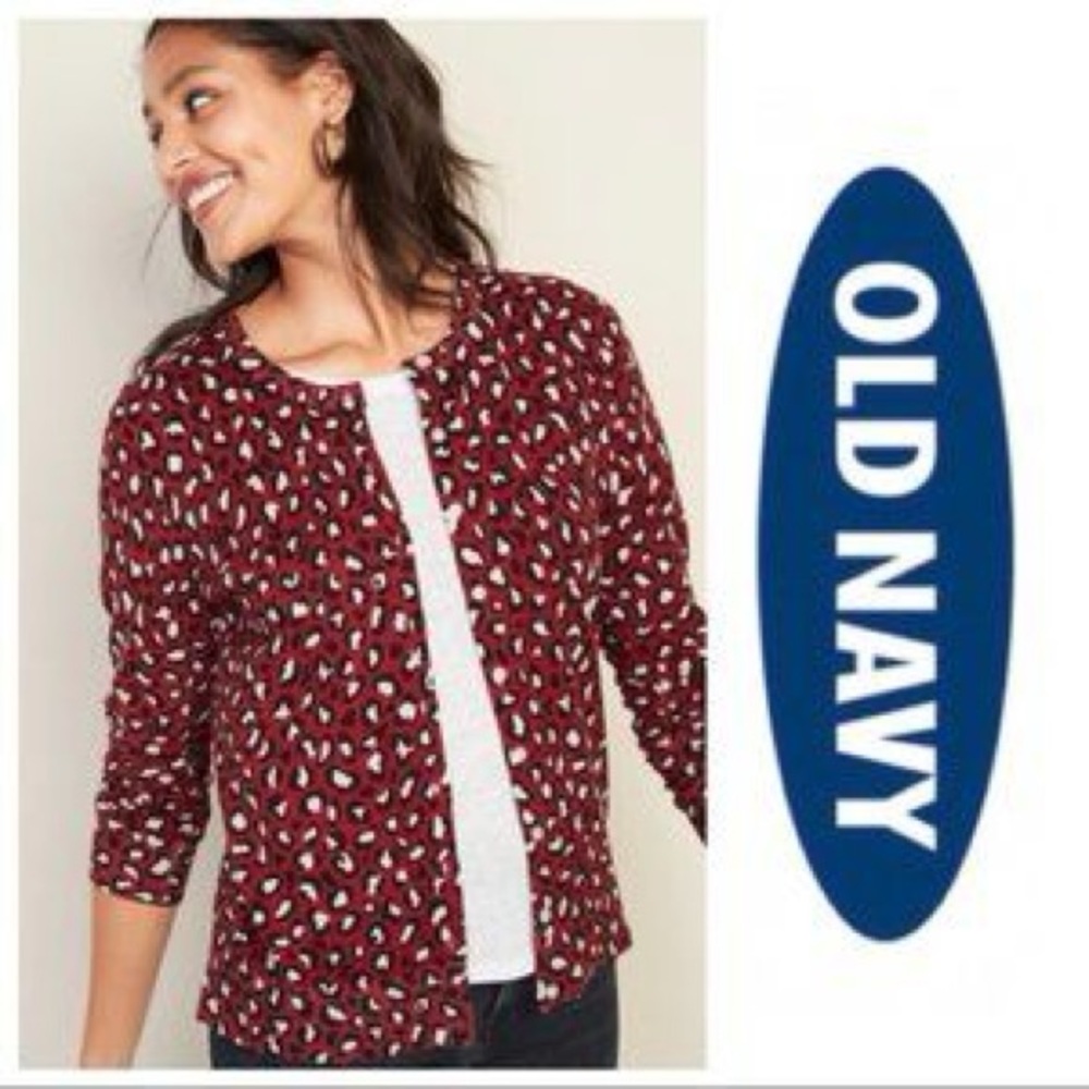 Old Navy Red Leopard Print Cardigan